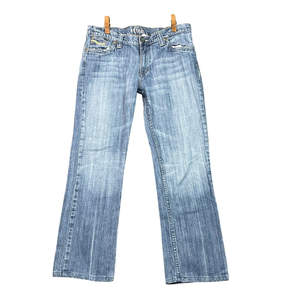Petrol Roxy-HB Jeans Womens 10 Blue Straight Leg Rainbow Stitch Denim 30x26.5